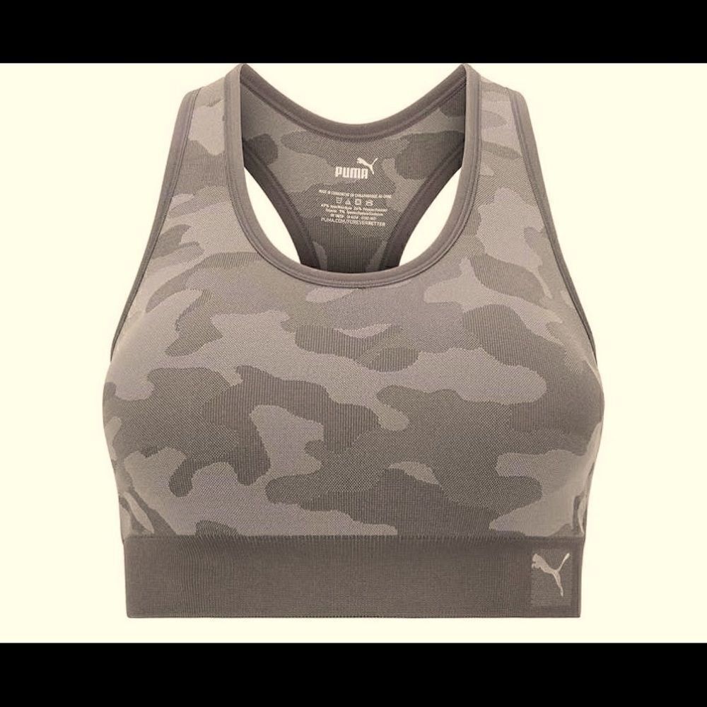 🛍Puma women’s Bras Dark Gray Camo Seamless Sports Bra Multiple